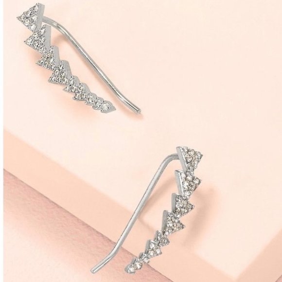 ::S&D [SILVER] Sterling Pavé Triangle Path Ear Climbers - Picture 2 of 12